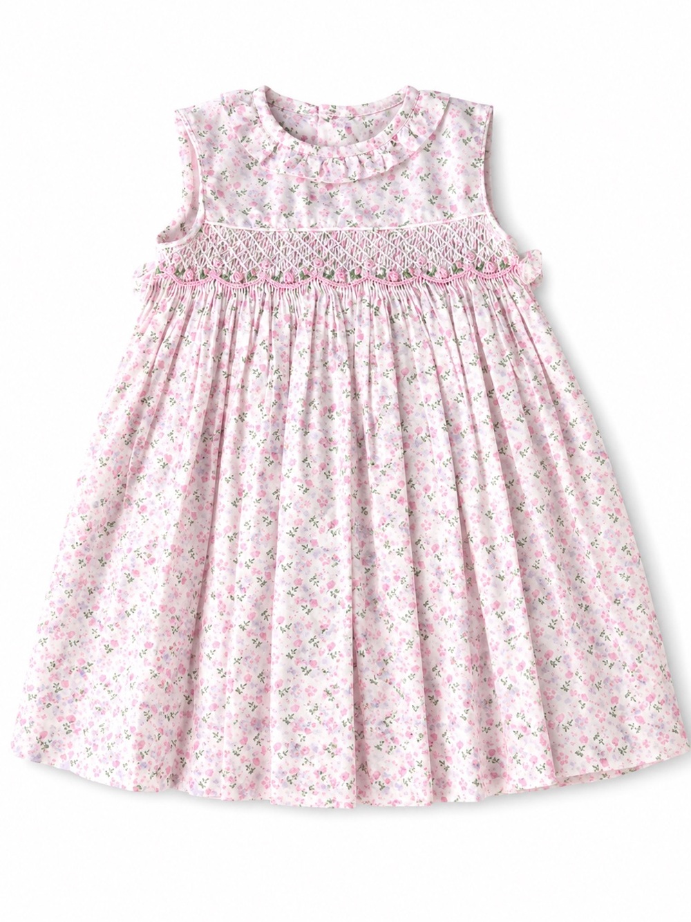 Edgehill Collection Pink Floral Smocked Sleeveless Dress